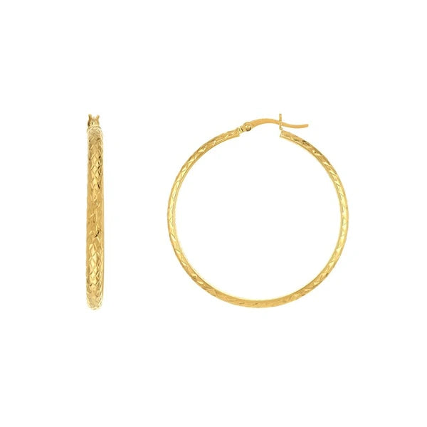3mm x 40mm Diamond-Cut Hoop Earrings