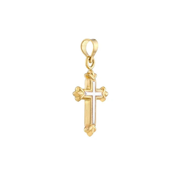 Two-Tone Small Cross Fleur Pendant