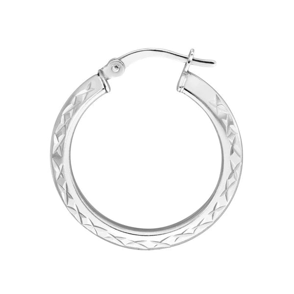 Sterling Silver Diamond-Cut Knife Edge Hoop Earrings