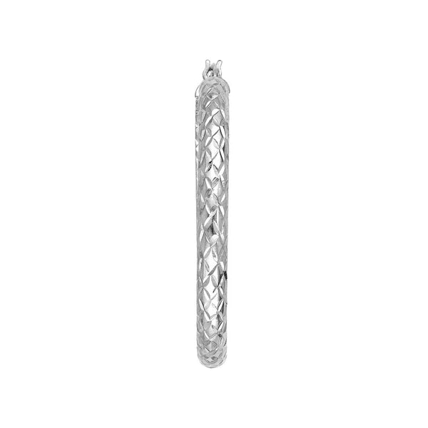 Sterling Silver 4mm x 40mm Diamond-Cut Hoop Earrings