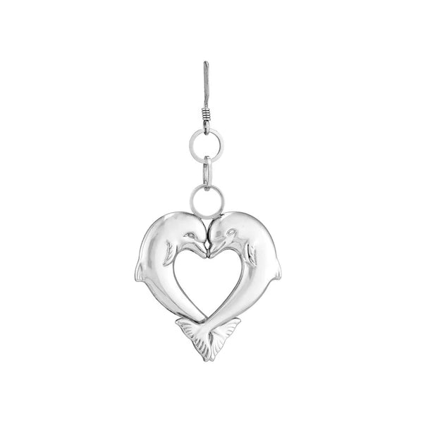 Plated Sterling Silver Dolphin Heart Duo Earrings