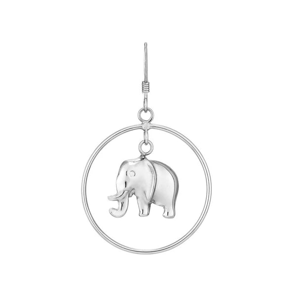 Plated Sterling Silver Elephant Drop Hoop Earrings