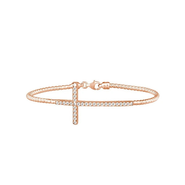 Sterling Silver Sideways CZ Cross Bracelet