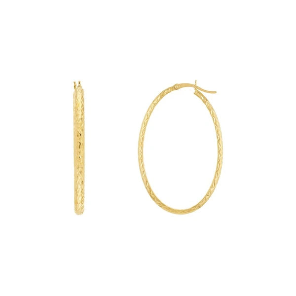 3mm x 42mm Diamond-Cut Oval Hoop Earrings