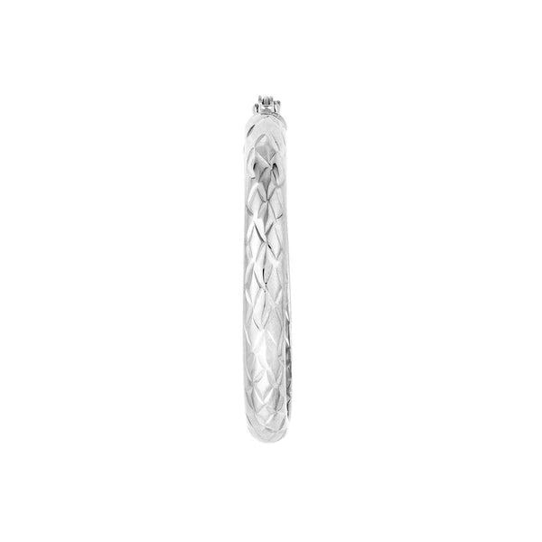 Sterling Silver 3mm x 25mm Medium Diamond-Cut Hoop Earrings