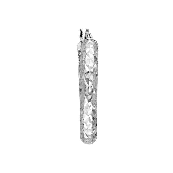 Sterling Silver 4mm x 25mm Diamond-Cut Hoop Earrings