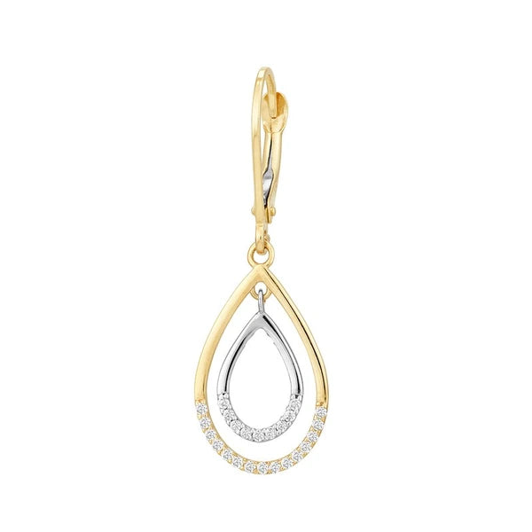 Two-tone CZ Double Framed Teardrop Dangle Earrings
