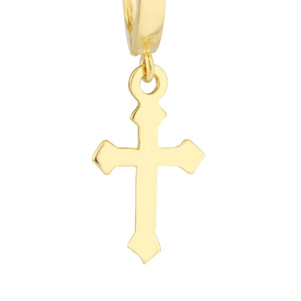 Mini Huggie Hoop Earrings with Cross Drop
