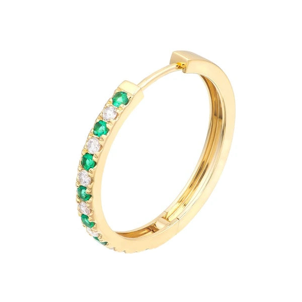 Emerald & Diamond Hoop Earrings (3/8tcw)