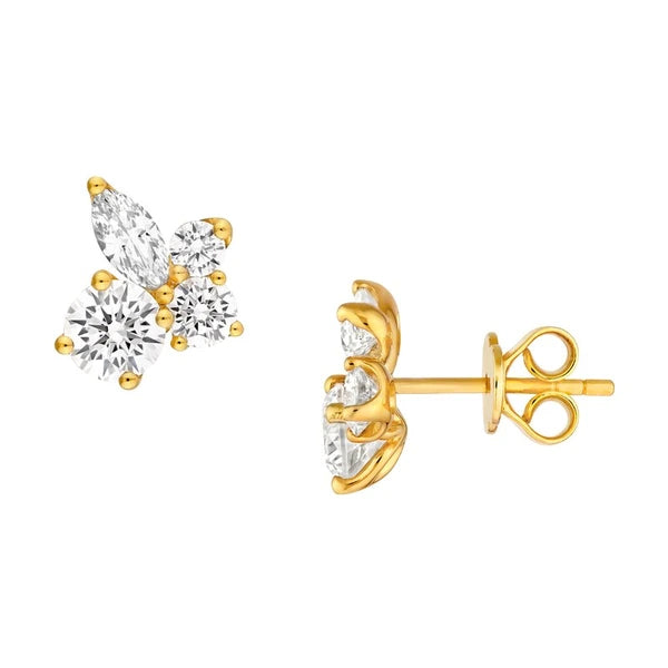 Diamond Blossom Cluster Stud Earrings