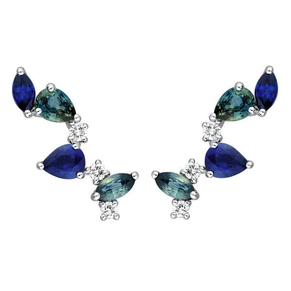 Teal Sapphire and Blue Blossom Climber Studs