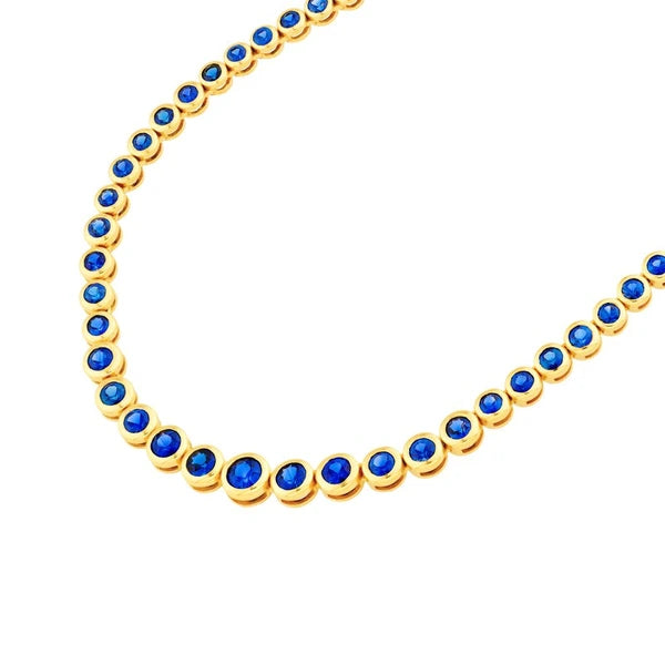 4.0tcw Blue Sapphire Bezel Graduated Half Tennis Necklace