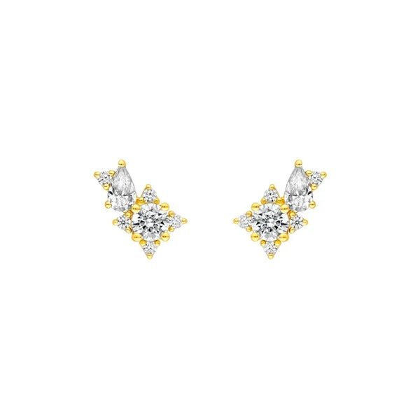 1-1/8tcw Pear & Round Diamond Stud Earrings