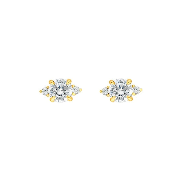 7/8tcw Three Stone Round Diamond Earrings