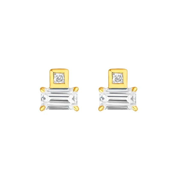 3/4tcw Princess & Emerald Duet Diamond Stud Earrings
