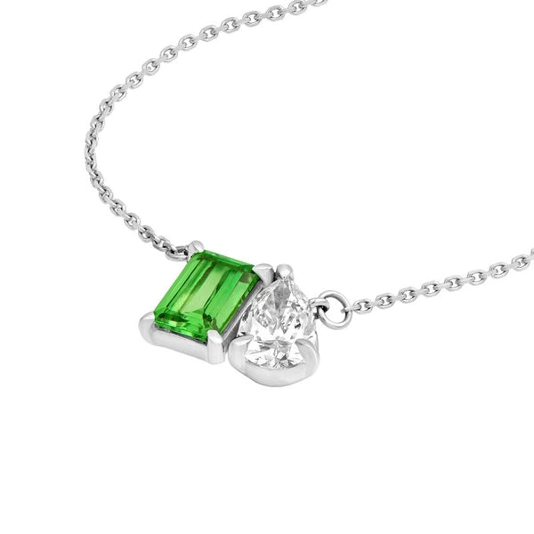 1-1/4tcw Toi et Moi Tsavorite & Pear Diamond Necklace