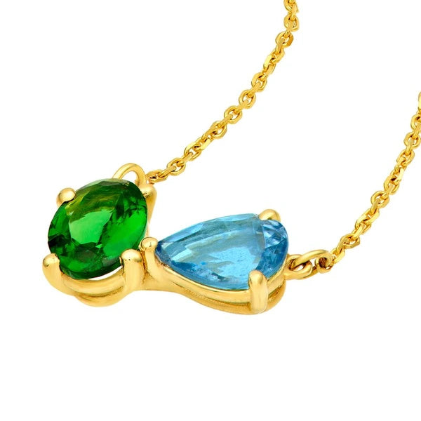 1-1/2tcw Toi et Moi Pear Aqua Sapphire & Tsavorite Neckace