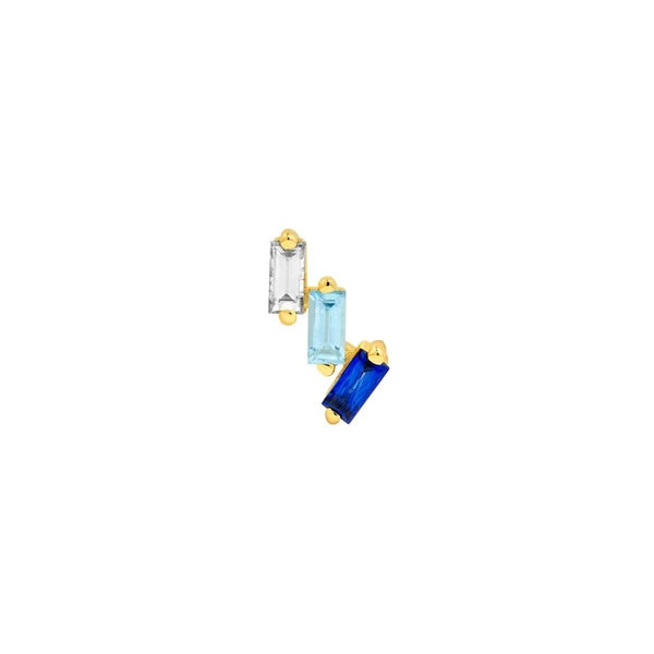 7/8tcw Square Baguette Diamond Aqua & Sapphire Earrings
