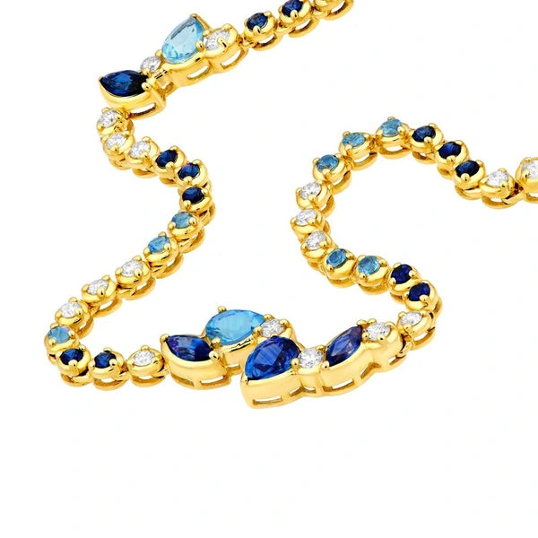 Round Diamond & Ombre Sapphire Tennis Necklace