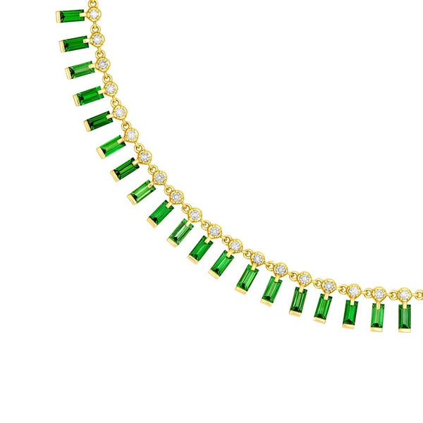1/2tcw Round Diamond & 3tcw Tsavorite Baguette Fan Necklace