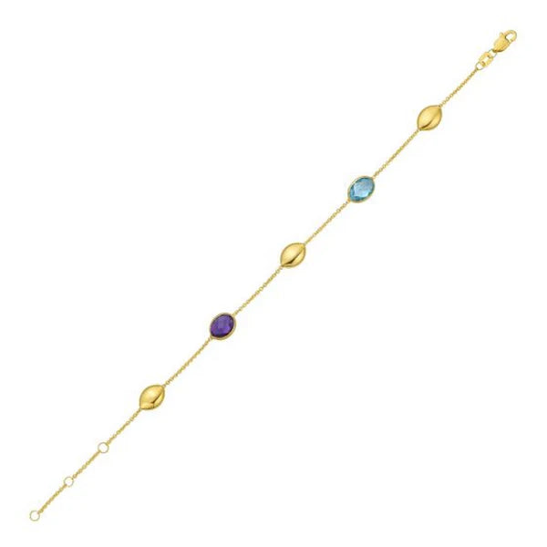 14K Oval Gem & Bead Bracelet
