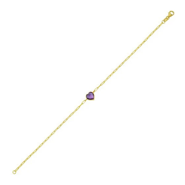 14K Amethyst Heart Bracelet