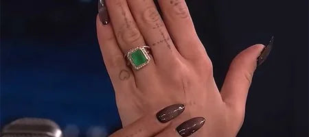 Songstress Rita Ora Reveals Unique Emerald Engagement Ring to Jimmy Fallon