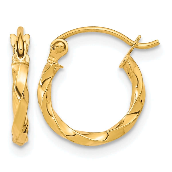 2mm Gold Twisted Tube Hoop Earrings