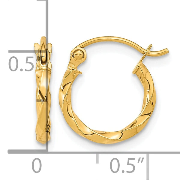 2mm Gold Twisted Tube Hoop Earrings