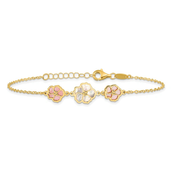 HERCO Gold Pink & White Mother of Pearl Flower Bracelets