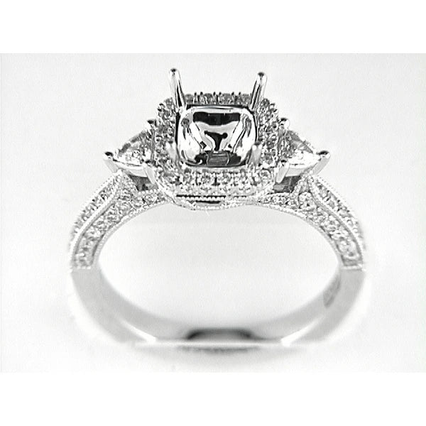 14K W Ring 96Rd 0.60Ct 2Tri 0.26Ct