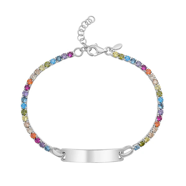 Silver Rainbow CZ ID Bracelet