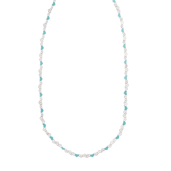 Silver Enamel Hearts Chain Necklace