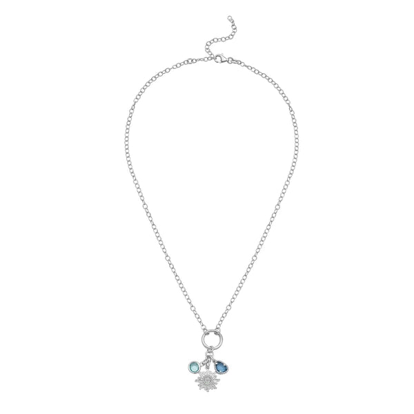 Silver Sunflower CZ Charm Necklace