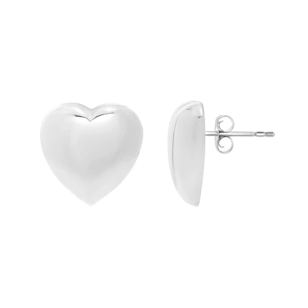 Silver Puffed Large Heart Stud Earring