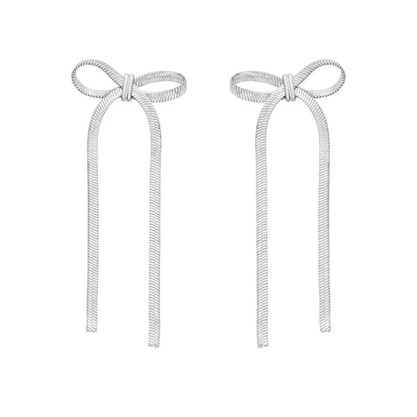 Silver Snake Chain Bow Earrings