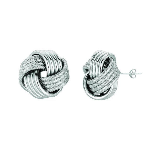 Silver Mini Textured &amp; Polished Love Knot Earring