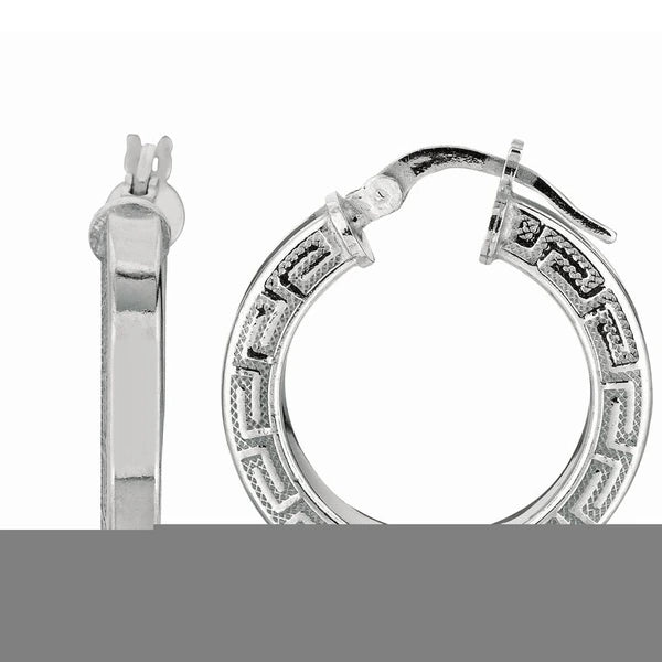 Silver Greek Key Hoop Earring
