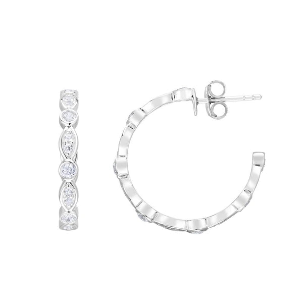 Silver 20x3mm Marquise &amp; Round CZ C Hoops