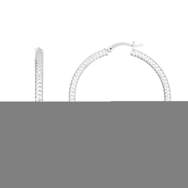 Silver 35mm Linear Diamond Cut Hoops