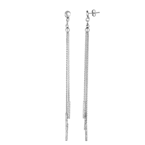 Silver Double Chain &amp; Bar Long Dangle Earring