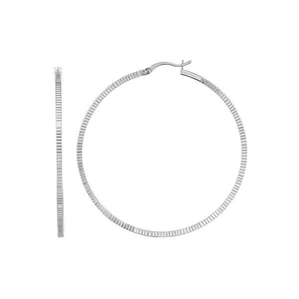 Silver 50mm Striped Diamond Cut Hoop Earring