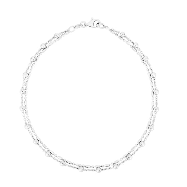 Silver Bead Double Strand Anklet