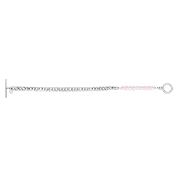 Silver Pearl Curb Toggle Bracelet