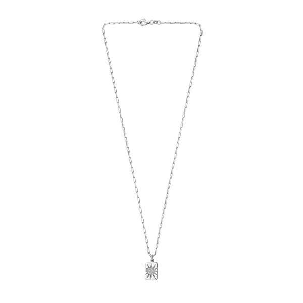 Silver CZ Starburst Locket Necklace