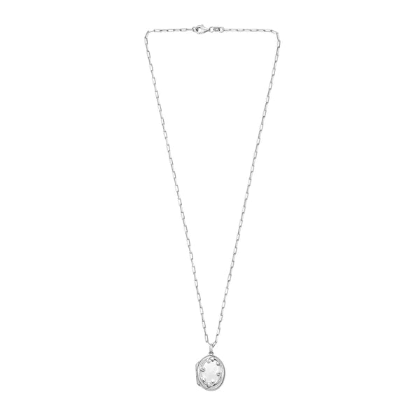 Silver Oval Vine Locket Necklace