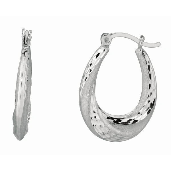 Silver Diamond Cut &amp; Polished Twist Puffed Hoop Earring