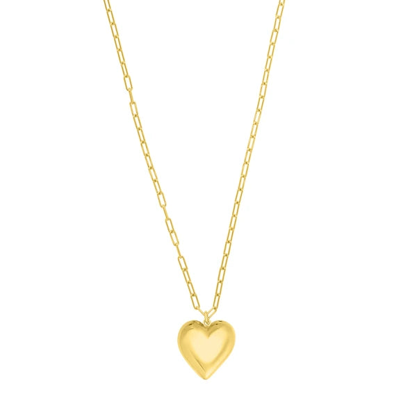 Gold Over Silver Large Puffed Heart Long Necklace