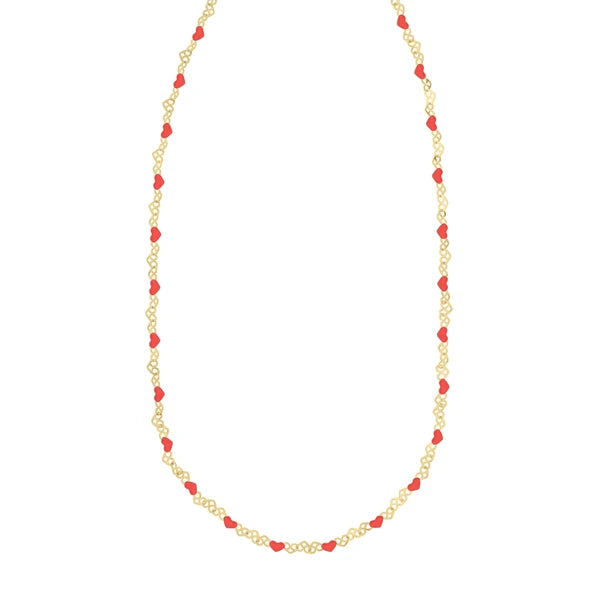 Silver Plated Enamel Hearts Chain Necklace