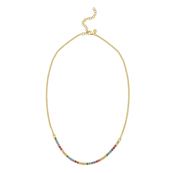 Gold Over Silver Rainbow CZ Necklace